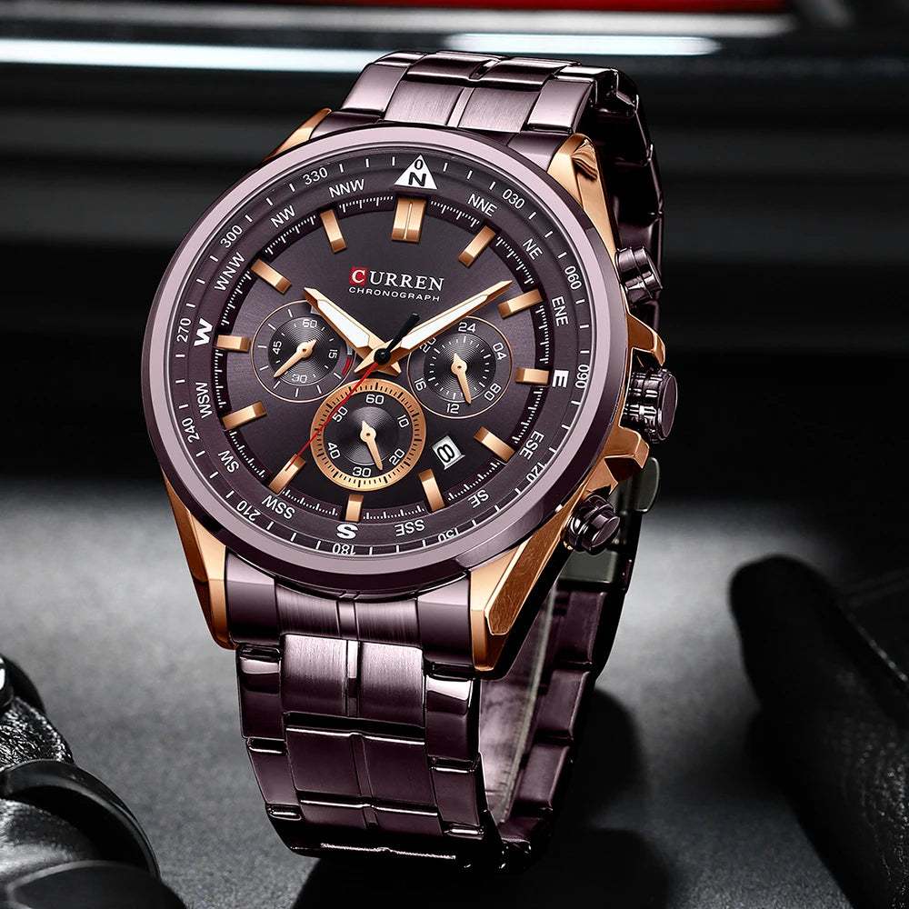 Montre pour homme CURREN – Montre tendance de grande marque, modèle de luxe, étanche, en acier, style sportif, chronographe à quartz