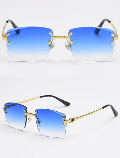 Kachawoo no frame square sunglasses women uv400 brown blue gradient lens metal rimless sun glasses for men popular high quality