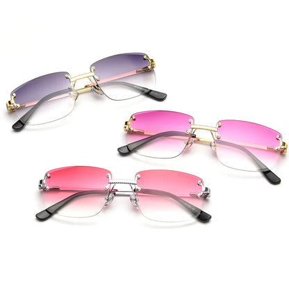 Kachawoo no frame square sunglasses women uv400 brown blue gradient lens metal rimless sun glasses for men popular high quality