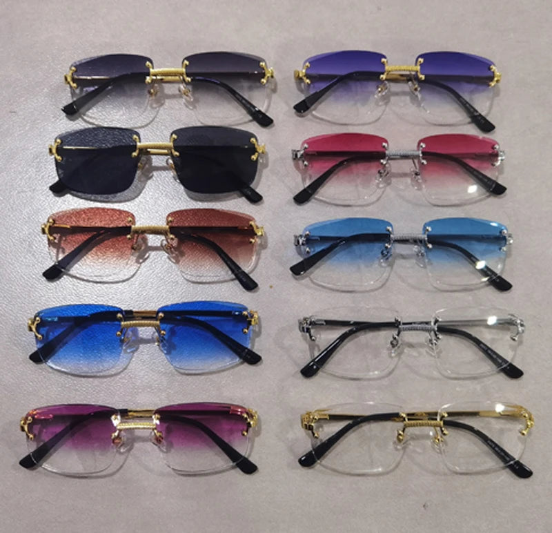 Kachawoo no frame square sunglasses women uv400 brown blue gradient lens metal rimless sun glasses for men popular high quality