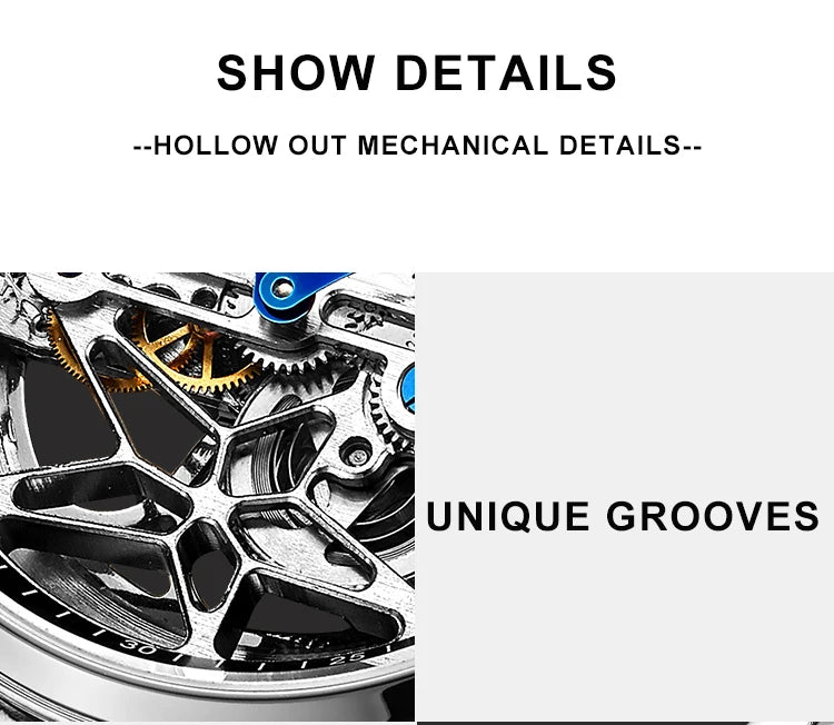 AILANG Skeleton Mechanical Mens Watches Top Brand Luxury Steampunk Transparent Hollow Automatic Watch Relogio Masculino 8625
