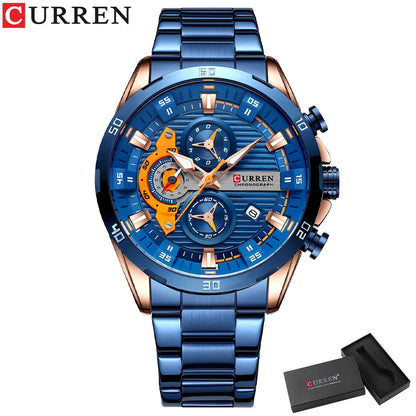 Herrenuhr CURREN – Sportlicher Luxus-Chronograph, Quarzwerk, komplett aus Edelstahl, wasserdicht