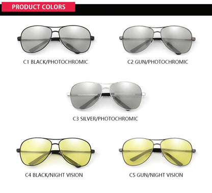 Classic Pilot Photochromic Sunglasses Men Women Fashion Chameleon Polarized Sun Glasses Male Driving Change Color Night Vision