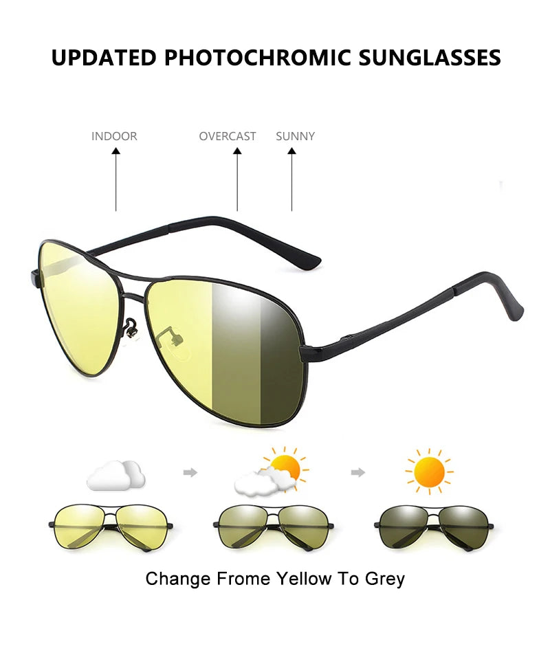 Classic Pilot Photochromic Sunglasses Men Women Fashion Chameleon Polarized Sun Glasses Male Driving Change Color Night Vision