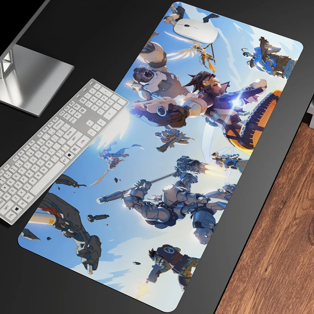 XXL Gaming Anime -hiirimatto, suuri hiirimatto, tyttöaiheinen näppäimistö- ja tietokone-PC-pöytämatto reunalla, Overwatch-/CS:GO-pelaajille