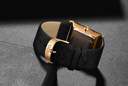IBSO Ultra-Thin Rectangle Dial Men's Quartz Watch Luxury Business Style Genuine Leather Strap Waterproof New Men WristWatches