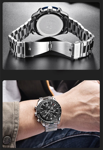 Relógios de luxo para homem BENYAR – Relógios de pulso de quartzo com bracelete em pele, resistentes à água até 30 m, estilo desportivo.