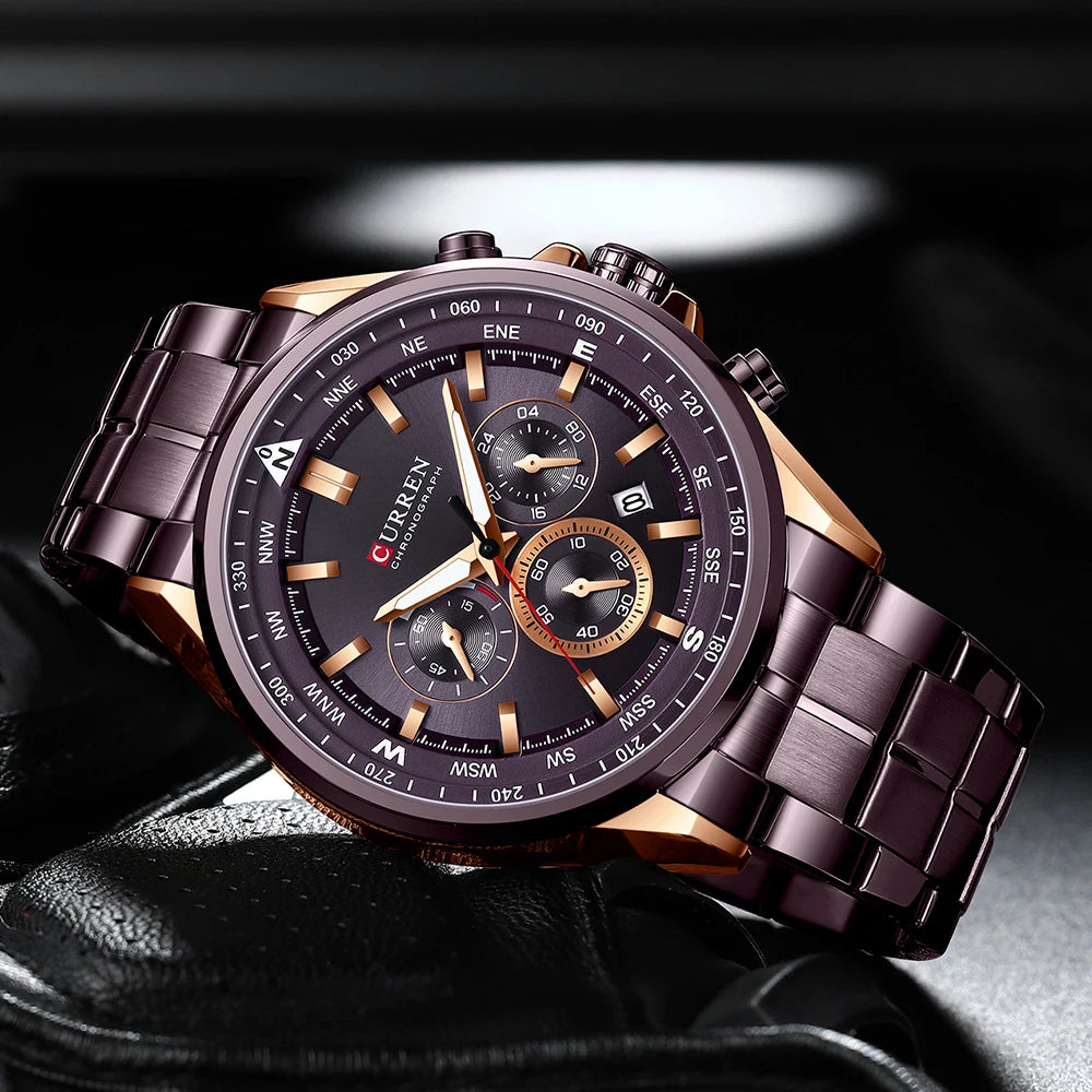 Montre pour homme CURREN – Montre tendance de grande marque, modèle de luxe, étanche, en acier, style sportif, chronographe à quartz