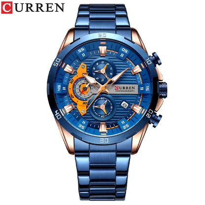 Herrenuhr CURREN – Sportlicher Luxus-Chronograph, Quarzwerk, komplett aus Edelstahl, wasserdicht