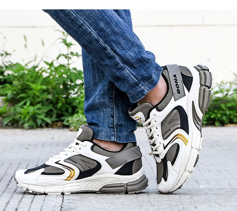 BONA New Designers Action Leather Mesh Men Running Shoes Sneakers Trainers Lightweight Antiskid Outdoor Walking Shoes Man