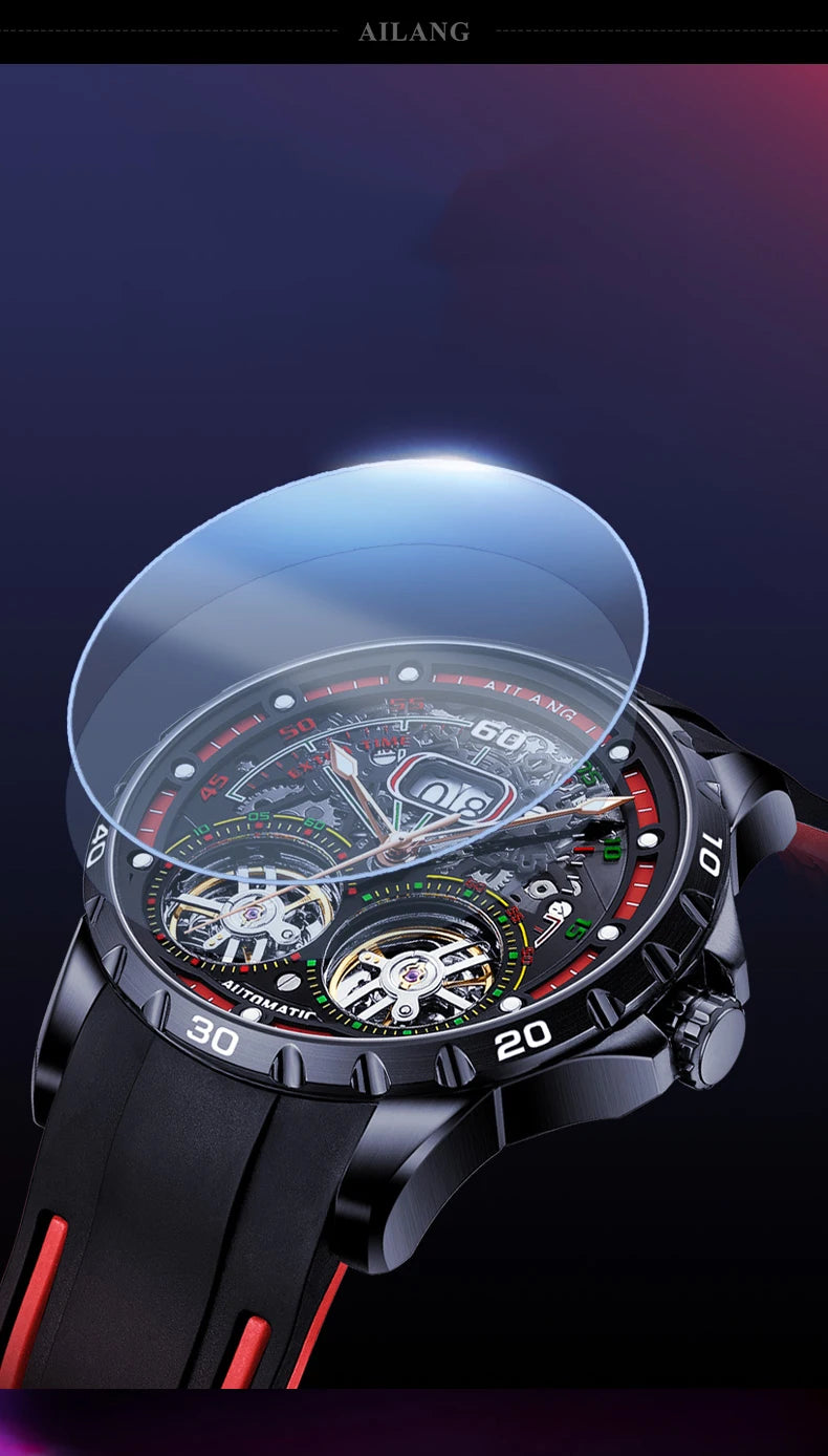 AILANG Super Cool Double Tourbillon Automatic Mechanical Watch Men Luxury Brand Luminous Waterproof Watches Men's Reloj Hombre