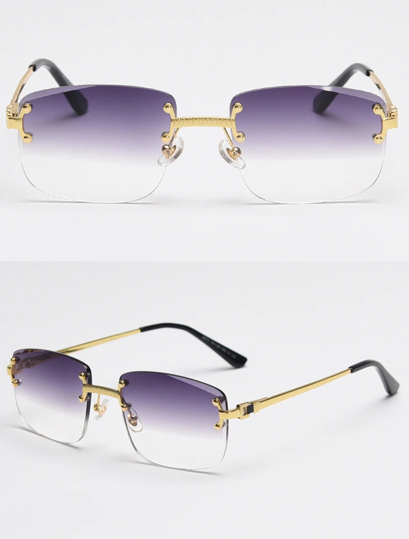 Kachawoo no frame square sunglasses women uv400 brown blue gradient lens metal rimless sun glasses for men popular high quality