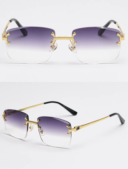 Kachawoo no frame square sunglasses women uv400 brown blue gradient lens metal rimless sun glasses for men popular high quality