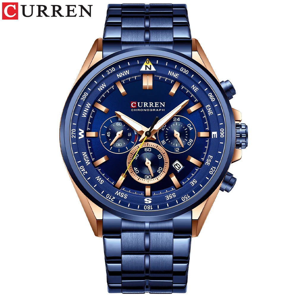 Montre pour homme CURREN – Montre tendance de grande marque, modèle de luxe, étanche, en acier, style sportif, chronographe à quartz
