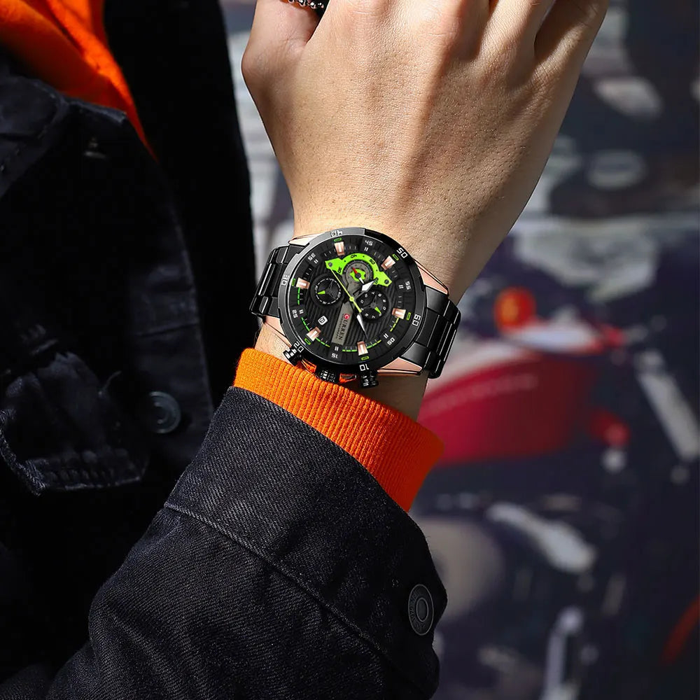 Herrenuhr CURREN – Sportlicher Luxus-Chronograph, Quarzwerk, komplett aus Edelstahl, wasserdicht