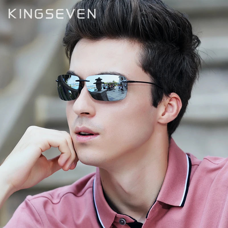 KINGSEVEN TR90 Rimless Sunglasses Men Ultralight High Quality Square Frameless Sun Glasses For Women Brand Designer Mirror Lens