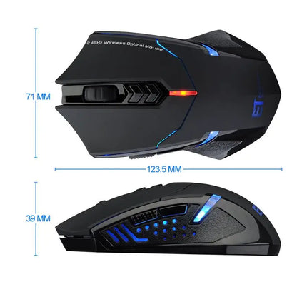 ET X-08 2000DPI reguliuojama 7 mygtukų 2.4G belaidė žaidimų pelė, profesionali belaidė žaidimų pelė žaidėjams, tyli LED pelė PC