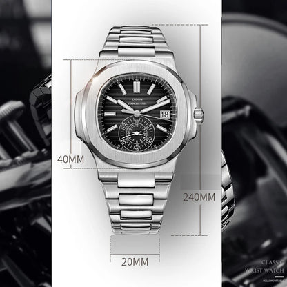 DIDUN Mens Watches Top Brand Luxury Business Stainless Watch Male Military Quartz Chronograph Analog Date Clock Steel Wristwatch