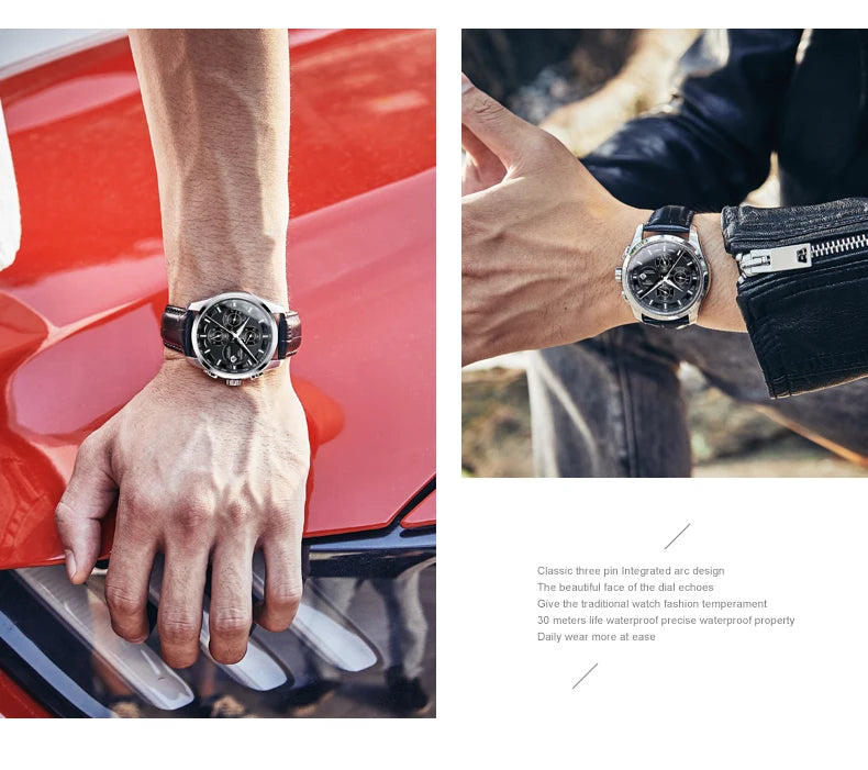 relogio masculino New Carnival Automatic Watches Men Business Mechanical Clock Leather Strap Waterproof Luxuey Brand Clock