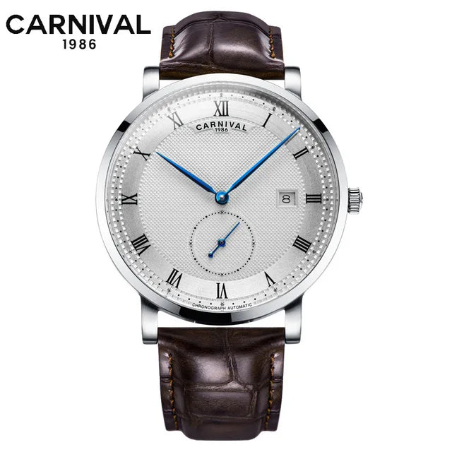 Carnival Brand Luxury Business Watch Fashion Waterproof Rose Gold Silver Calendar Automatic Mechanical Wristwatch For Men Reloj