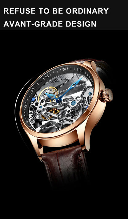 AILANG Skeleton Mechanical Mens Watches Top Brand Luxury Steampunk Transparent Hollow Automatic Watch Relogio Masculino 8625