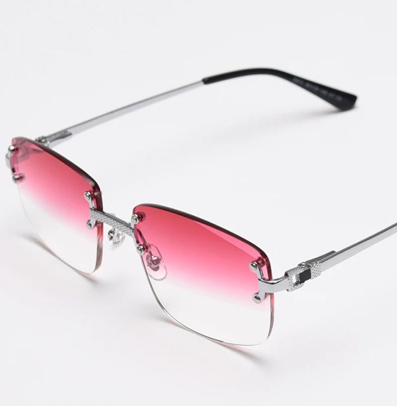 Kachawoo no frame square sunglasses women uv400 brown blue gradient lens metal rimless sun glasses for men popular high quality