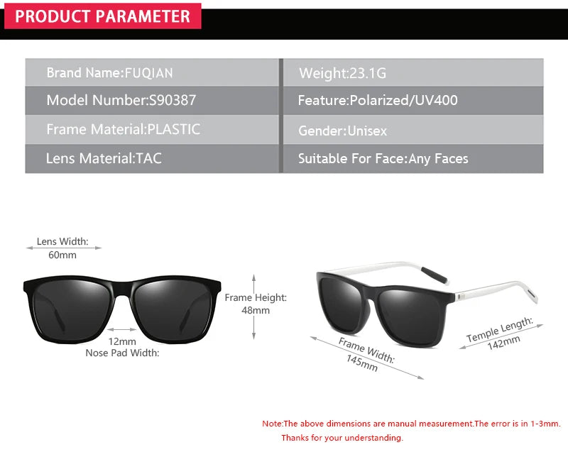 Classic Square Polarized Sunglasses Men High Quality Metal Sun Glasses Male Fashion Outdoor Anti Glare Driving Shades