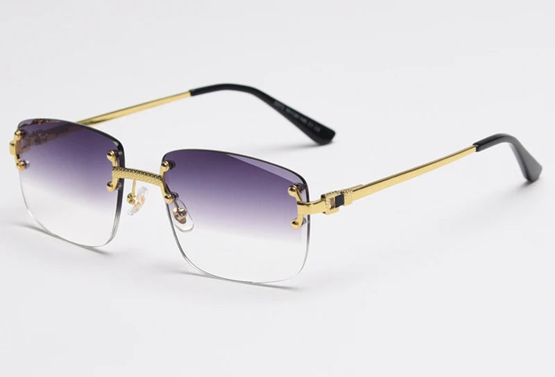 Kachawoo no frame square sunglasses women uv400 brown blue gradient lens metal rimless sun glasses for men popular high quality