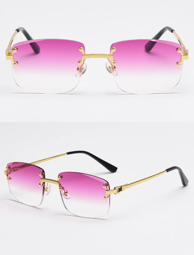 Kachawoo no frame square sunglasses women uv400 brown blue gradient lens metal rimless sun glasses for men popular high quality