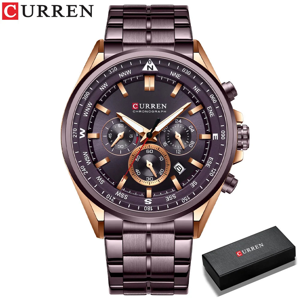 Montre pour homme CURREN – Montre tendance de grande marque, modèle de luxe, étanche, en acier, style sportif, chronographe à quartz