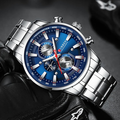 Curren Men's Watch Top Luxury Brand Big Dial Blue Quartz Men Watches Chronograph Sport Wristwatch Man Stainless Steel Date Clock
