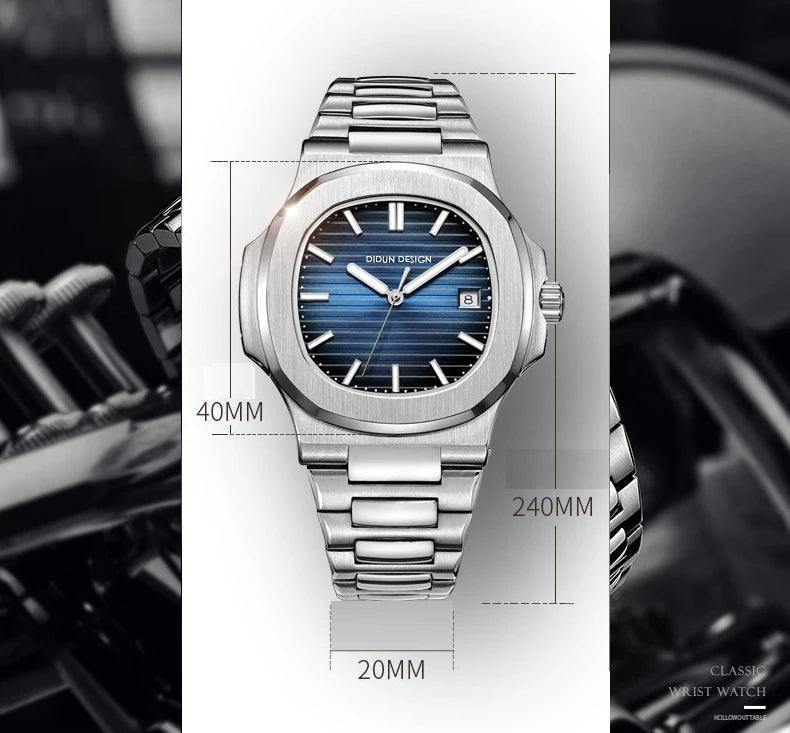 DIUDN DESIGN Men Luxury Watches Top Brand JAPAN Quartz Wristwatch Sport Business Stainless Steel Waterproof CLOCK reloj hombre