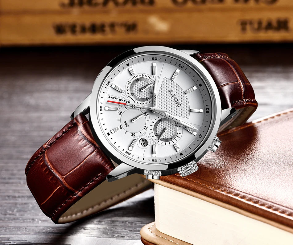 2025 New Mens Watches LIGE Top Brand Luxury Leather Casual Quartz Watch Men's Sport Waterproof Clock Watch Relogio Masculino+Box