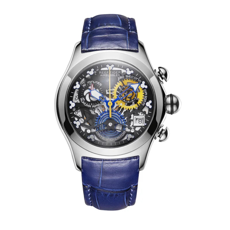 Reef Tiger New Designer Top Brand Luxury Fashion Watches for Women Steel Skeleton Watches Blue Strap Sport Watches RGA7181