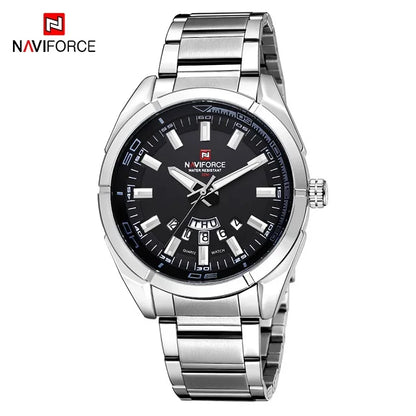 Relógio de pulso para homem NAVIFORCE, inteiramente em aço, estanque, estilo descontraído, movimento de quartzo com indicação da data – Relógio de pulso de luxo para homem, de uma marca de renome.