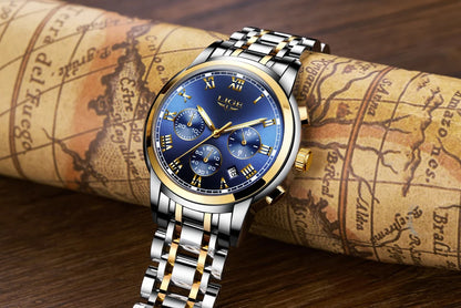 Montre pour homme LIGE – Chronographe de luxe, style sport décontracté, étanche, entièrement en acier, mouvement à quartz