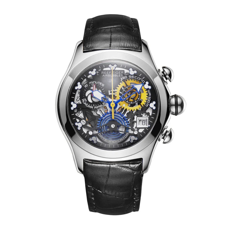 Reef Tiger New Designer Top Brand Luxury Fashion Watches for Women Steel Skeleton Watches Blue Strap Sport Watches RGA7181
