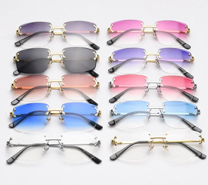 Kachawoo no frame square sunglasses women uv400 brown blue gradient lens metal rimless sun glasses for men popular high quality