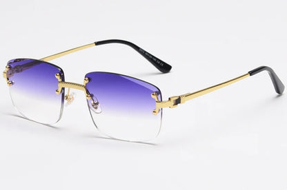 Kachawoo no frame square sunglasses women uv400 brown blue gradient lens metal rimless sun glasses for men popular high quality