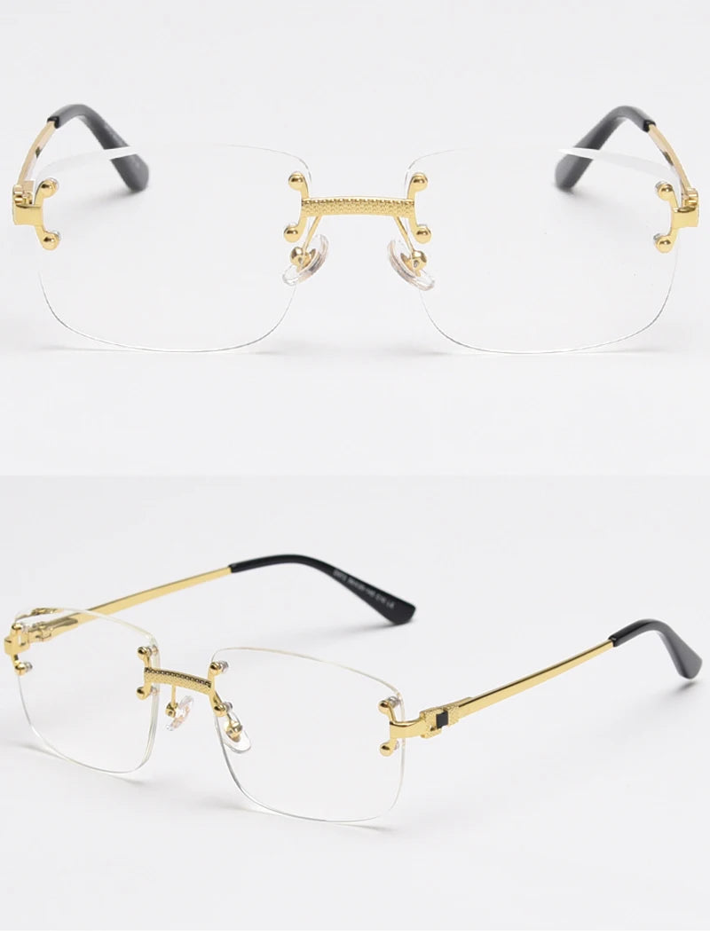 Kachawoo no frame square sunglasses women uv400 brown blue gradient lens metal rimless sun glasses for men popular high quality