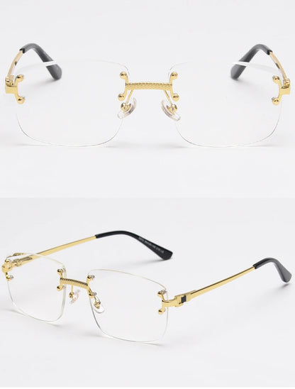 Kachawoo no frame square sunglasses women uv400 brown blue gradient lens metal rimless sun glasses for men popular high quality