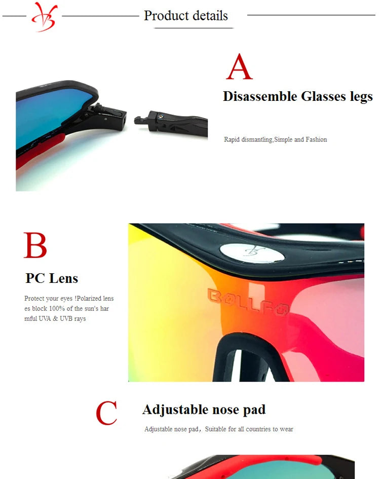 BOLLFO Anti-Glare Bike Glasses UV Protection Cycling Sunglasses TR90 Genuine REVO Coating Silicone Temple Grips Cycling Eyewear