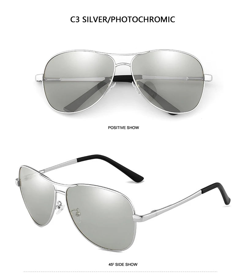 Classic Pilot Photochromic Sunglasses Men Women Fashion Chameleon Polarized Sun Glasses Male Driving Change Color Night Vision