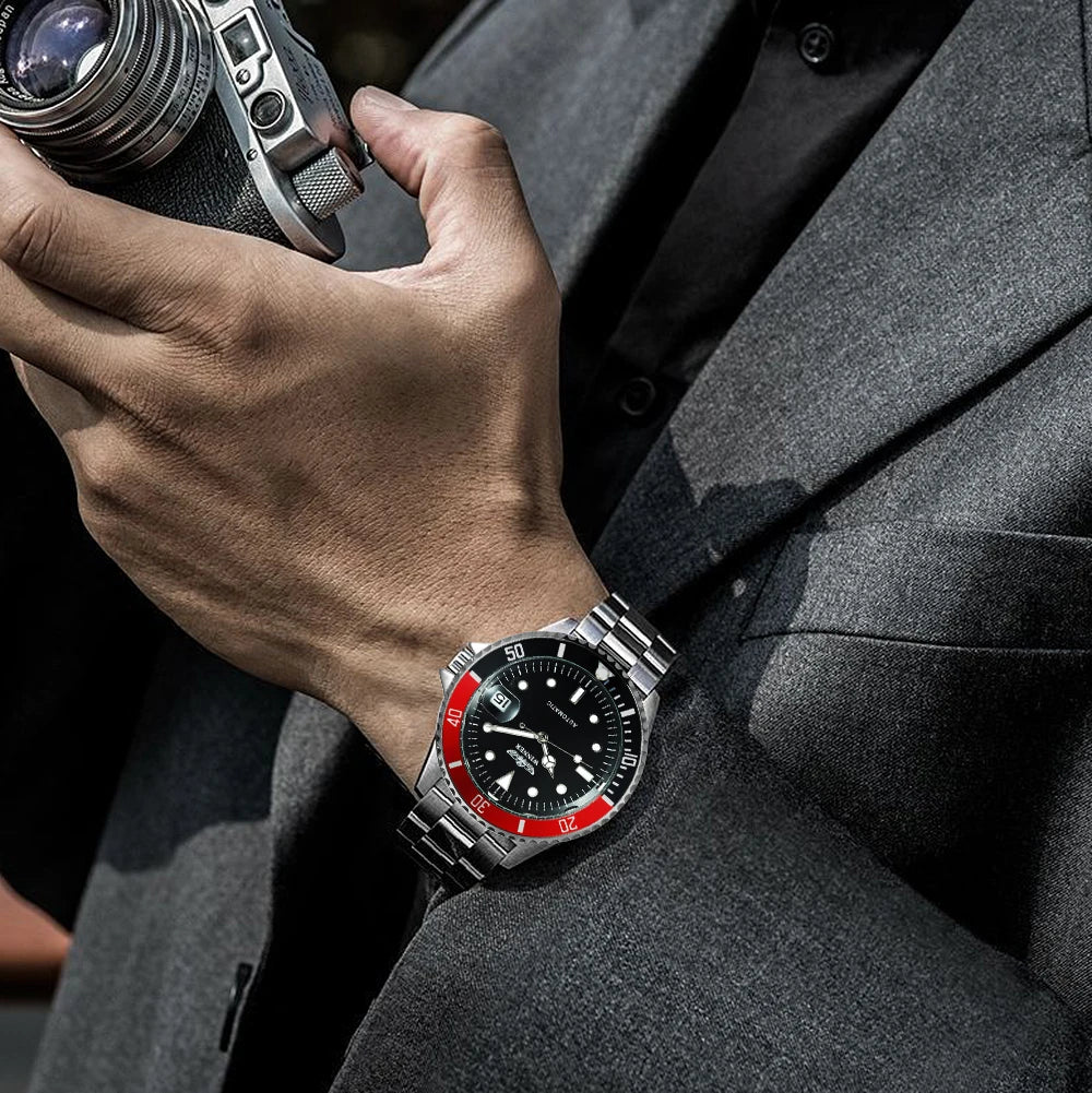 Montre mécanique classique pour homme – Marque de luxe, style professionnel, mouvement automatique, lunette rotative, cadran luminescent, bracelet en acier