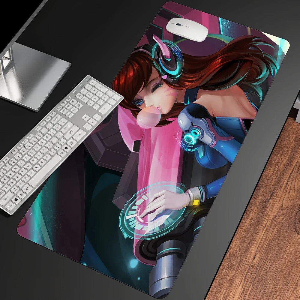 XXL Gaming Anime -hiirimatto, suuri hiirimatto, tyttöaiheinen näppäimistö- ja tietokone-PC-pöytämatto reunalla, Overwatch-/CS:GO-pelaajille