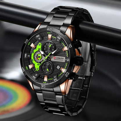 Herrenuhr CURREN – Sportlicher Luxus-Chronograph, Quarzwerk, komplett aus Edelstahl, wasserdicht