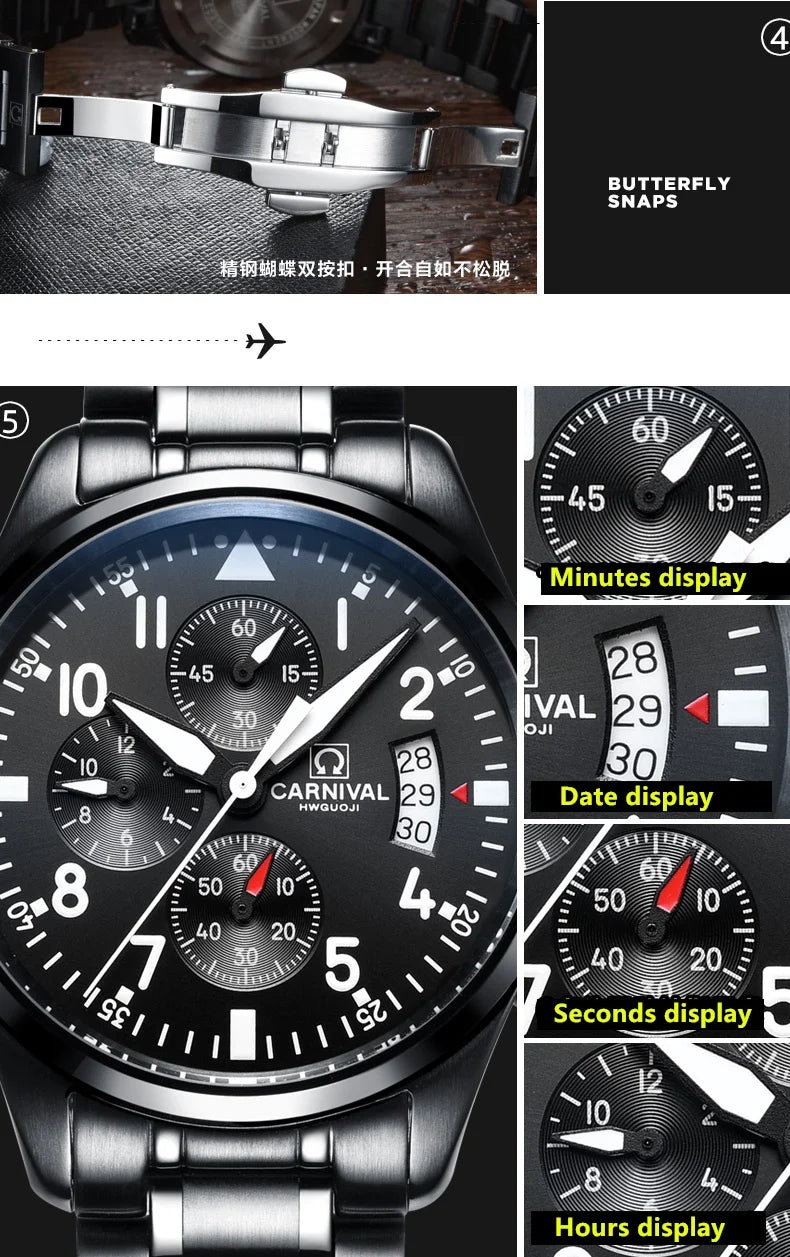 Chronograph luminous military running sport full steel men stop watch genuine leather strap luxury brand watches sapphire reloj