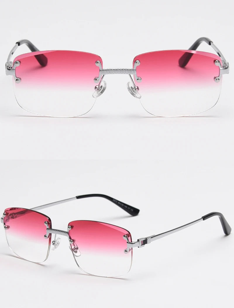 Kachawoo no frame square sunglasses women uv400 brown blue gradient lens metal rimless sun glasses for men popular high quality