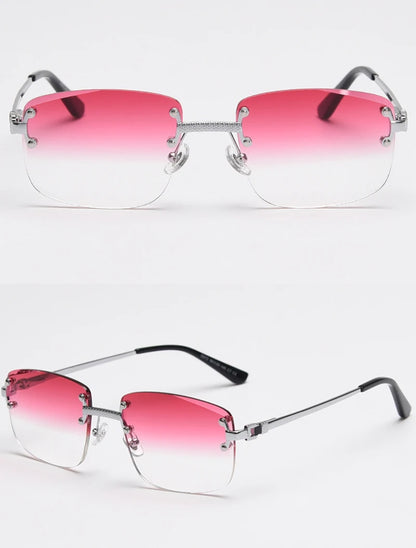 Kachawoo no frame square sunglasses women uv400 brown blue gradient lens metal rimless sun glasses for men popular high quality