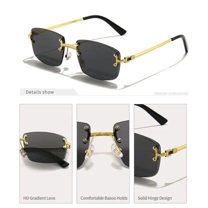 CATERSIDE Punk Rectangle Sunglasses Men Women Luxury Designer Rimless Gradient Lens Metal Sun Glasses For Men Sports 2024 UV400